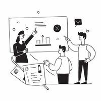 Clean Flat design as Business leaders collaborating on strategy development concept as A icon illustration of business leaders collaborating on strategy development using digital white vector