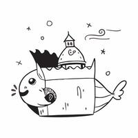 Clean Fish and Castle concept as Fish swimming with a castle decoration and ample copy space symbolizing the decorative elements in pet fish aquariums in Photo Stock Concept vector