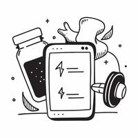 Clean Fitness app and a protein shake symbolizing digital wellness and nutrition with ample space for text concept as A fitness app and a protein shake representing digital wellness and vector