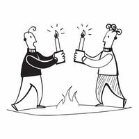 Clean Figures passing a torch symbolizing continuity and challenge with ample space for text concept as Figures passing a torch to each other representing continuity and the challenge o vector