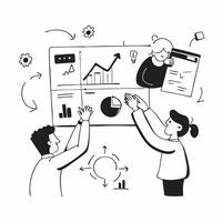 Clean Finance team collaborating on financial forecasting concept as A icon illustration of a finance team collaborating on financial forecasting using charts and digital tools with an vector