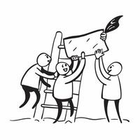 Clean Figures building a bridge together symbolizing collaboration and challenge with ample space for text concept as Figures collaborating to build a bridge representing the teamwork a vector