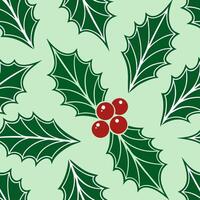 Clean Festive holly and berry seamless tile pattern with rich red and green tones concept as Rich red holly leaves and berries create a festive seamless tile pattern with vibrant winter vector