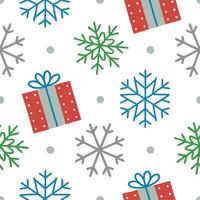 Clean Festive snowflake and gift box seamless tile pattern with colorful winter elements concept as Colorful gift boxes paired with festive snowflakes create a seamless tile pattern with vector