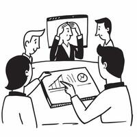 Clean Executives in a board meeting discussing financial reports concept as A icon illustration of executives in a board meeting discussing financial reports utilizing a 3 color palett vector
