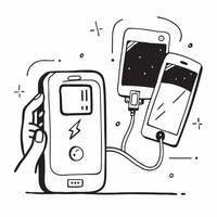 Clean EV charger and a smartphone app symbolizing digital connectivity with ample space for text concept as An EV charger and a smartphone displaying a charging app representing digital vector