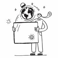 Clean Environmentalist with a recycling symbol and a solar panel representing sustainability and clean energy with blank space concept as An environmentalist holding a recycling symbol vector