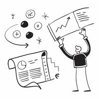 Clean Entrepreneur with a business plan and a vision board symbolizing dreams of business success with ample space for text concept as An entrepreneur holding a business plan and a visi vector