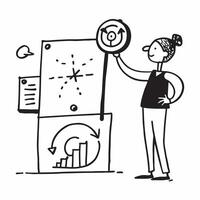 Clean Employee with a goal chart and a procrastination sign representing productivity dos and donts with ample space for text concept as An employee holding a goal chart and a procrasti vector