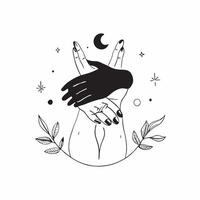 Clean Embracing Silhouettes and Moon concept as Embracing silhouettes with a moon symbol and ample copy space symbolizing tranquility and emotional connection in a hug in Photo Stock Co vector