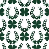 Clean Elegant shamrocks and lucky horseshoes seamless tile pattern with rich green tones concept as Rich green tones highlight elegant shamrocks intertwined with lucky horseshoes in seam vector