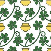Clean Elegant shamrocks and pots of gold seamless tile pattern with rich green and gold tones concept as Rich green and gold tones highlight elegant shamrocks intertwined with pots of go vector
