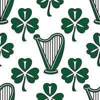 Clean Elegant Irish harps and shamrocks seamless tile pattern with rich green accents concept as Rich green accents highlight elegant Irish harps intertwined with shamrocks in seamless t vector