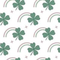 Clean Elegant four leaf clovers and rainbows seamless tile pattern with graceful spring motifs concept as Graceful spring motifs with elegant four leaf clovers and rainbows create seamle vector