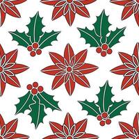 Clean Elegant poinsettia and holly seamless tile pattern with rich red and green hues concept as Rich red poinsettias and holly leaves create an elegant seamless tile pattern with vibran vector