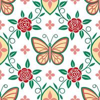 Clean Elegant Easter roses and butterflies seamless tile pattern with vibrant spring hues concept as Vibrant spring hues adorn elegant Easter roses and butterflies in seamless tile patte vector