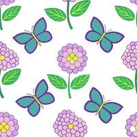 Clean Elegant Easter hydrangeas and butterflies seamless tile pattern with rich spring tones concept as Rich spring tones adorn elegant Easter hydrangeas and butterflies in seamless tile vector