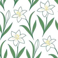 Clean Elegant Easter lilies and daffodils seamless tile pattern with soft pastel tones concept as Soft pastel tones feature elegant Easter lilies and daffodils in a seamless tile pattern vector