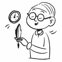 Clean Elderly person with a clock and a feather representing time and wisdom with space for writing concept as An elderly individual holding a clock and a feather symbolizing the passag vector