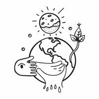 Clean Earth Tree and Sun concept as Earth with a tree and the sun ample copy space symbolizing the balance between the ozone layer nature and solar radiation in Photo Stock Concept vector
