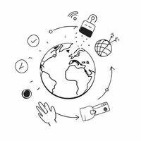 Clean Earth Technology and Ozone concept as Earth with technology icons and ozone layer ample copy space symbolizing the role of technology in supporting ozone protection in Photo Stock vector