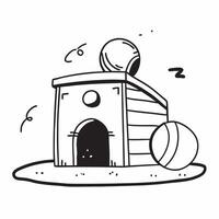 Clean Dog Kennel and Ball concept as Dog kennel with a ball and ample space for text symbolizing the resting place and play for pet dogs in Photo Stock Concept vector
