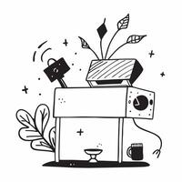 Clean Desk plant and a sound machine symbolizing nature and noise control with ample space for text concept as A desk plant and a sound machine representing the integration of nature an vector
