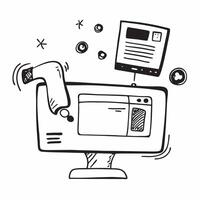 Clean Desk and monitor icon with copy space for social media posts concept as An illustrative desk and monitor icon with copy space tailored for social media posts and digital marketing vector