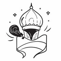 Clean Crescent Moon and Mosque Silhouette concept as Crescent moon with a mosque silhouette and ample copy space symbolizing the spiritual and architectural elements of Eid Al Adha in P vector