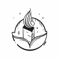 Clean Crescent moon and mosque icon with ample space for text and graphics concept as An iconographic crescent moon and mosque design offering ample space for both text and graphics perf vector