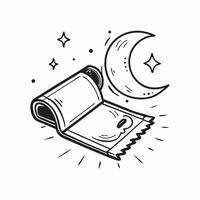 Clean Crescent and prayer mat icon with copy space for spiritual tools concept as A spiritual tools oriented crescent and prayer mat icon with ample copy space ideal for visualizing Isla vector