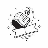 Clean Crescent and Quran icon with copy space for spiritual presentations concept as A visually appealing crescent and Quran icon with copy space designed to enhance spiritual presentati vector