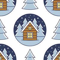 Clean Cozy winter cabin seamless tile pattern with snow covered rooftops and warm lights concept as Snow covered rooftops and warm lights on cozy cabins create a seamless tile pattern pe vector