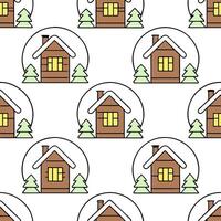 Clean Cozy winter cabin seamless tile pattern with snow covered rooftops and warm lights concept as Snow covered rooftops and warm lights on cozy cabins create a seamless tile pattern pe Set 2 vector