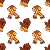 Clean Cozy knitted mittens and scarves seamless tile pattern with autumn hues and textures concept as Knitted mittens and scarves in autumn hues create a cozy seamless tile pattern with vector