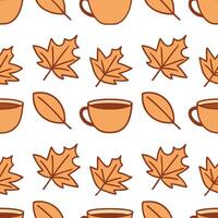 Clean Cozy autumn tea and leaves seamless tile pattern with warm inviting colors concept as Warm colored tea cups and autumn leaves create a cozy seamless tile pattern perfect for fall t vector