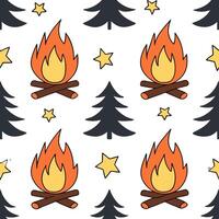 Clean Cozy bonfire seamless tile pattern with warm flames and autumn night elements concept as Warm flames and autumn night elements create a cozy bonfire seamless tile pattern perfect f vector