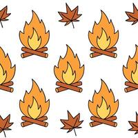 Clean Cozy bonfire and fall leaves seamless tile pattern with warm autumn tones concept as Warm bonfire flames and fall leaves create a cozy autumn seamless tile pattern perfect for fall vector