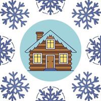 Clean Cozy cabin in the snow seamless tile pattern with warm lights and frosty details concept as A cozy cabin nestled in snow with warm lights and frosty details forms a seamless tile p vector