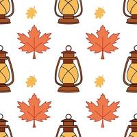Clean Cozy autumn lanterns seamless tile pattern with warm lights and fall foliage concept as Warm lit autumn lanterns and fall foliage create a cozy seamless tile pattern perfect for fa vector