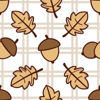 Clean Cozy autumn plaid and acorn seamless tile pattern with warm colors and rustic textures concept as Warm plaid patterns and acorns create a cozy autumn seamless tile pattern with rus vector