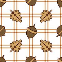 Clean Cozy autumn plaid and acorns seamless tile pattern with warm colors and rustic textures concept as Autumn plaid combined with warm acorns create a rustic seamless tile pattern with vector