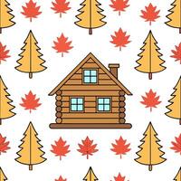 Clean Cozy autumn cabin seamless tile pattern with pine trees leaves and warm lights concept as Pine trees colorful leaves and warm lights create a cozy autumn cabin seamless tile patter vector