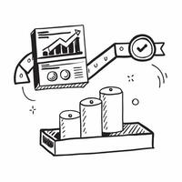 Clean Conveyor system and a stock report symbolizing stock flow in double exposure with copy space concept as A conveyor system blended with a stock report representing stock flow and i vector
