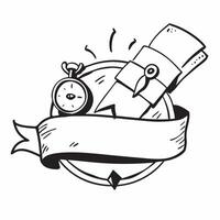 Clean Compass and backpack icon with blank area for customizable text concept as A creative depiction of a compass and backpack icon featuring a blank area for customizable text ideal fo vector