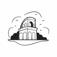 Clean Colosseum and Roman Arch concept as Colosseum with a Roman arch and ample copy space representing the historic symbols of Rome in Photo Stock Concept vector