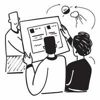 Clean Colleagues reviewing project timelines in a team meeting concept as A illustration of colleagues reviewing project timelines in a team meeting featuring a 3 color palette to vector