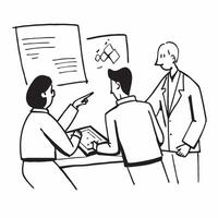 Clean Colleagues discussing business strategy in a conference room concept as A illustration of colleagues discussing business strategy in a conference room utilizing a 3 color pa vector