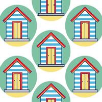 Clean Coastal beach huts seamless tile pattern with vibrant colors and beach house atmosphere concept as Colorful coastal beach huts create a fun vibrant seamless tile pattern full of be vector
