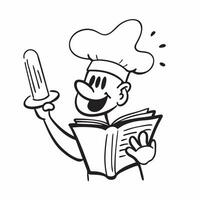 Clean Chef with a cookbook and a golden spoon representing dreams of culinary success with space for writing concept as A chef holding a cookbook and a golden spoon symbolizing dreams o vector